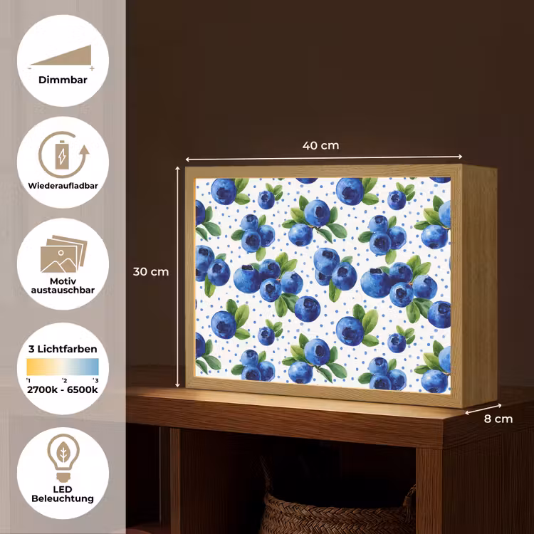 Bessen - Patroon - Blauw Light Box met batterij (Wandlamp) middel 907 -USP_websiteoverzichtDE
