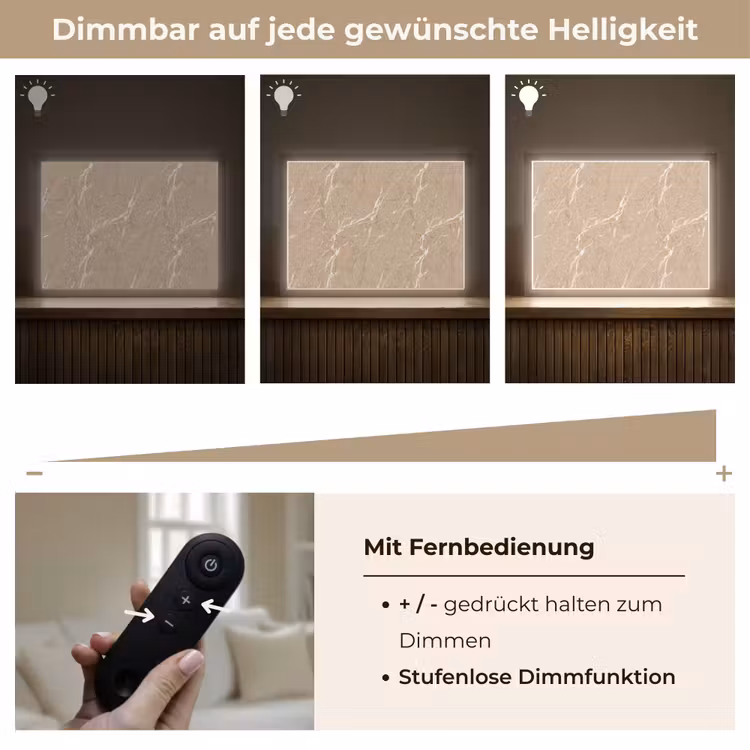Beige - Marmer - Organisch - Wit Light Box met batterij (Wandlamp) middel 907 -USP_dimbaarDE