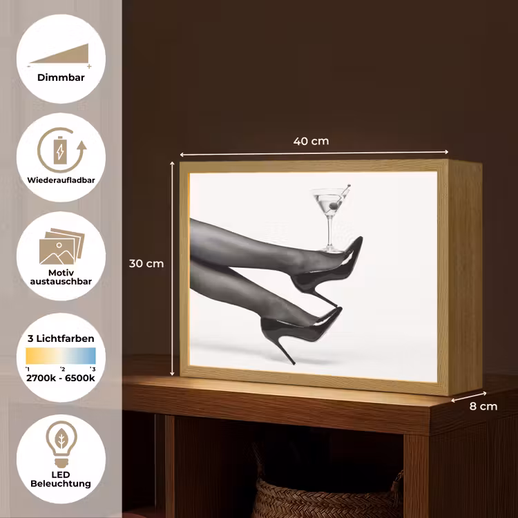 Benen - Hakken - Glas - Zwart - Wit - Speels Light Box met batterij (Wandlamp) middel -USP_websiteoverzichtDE