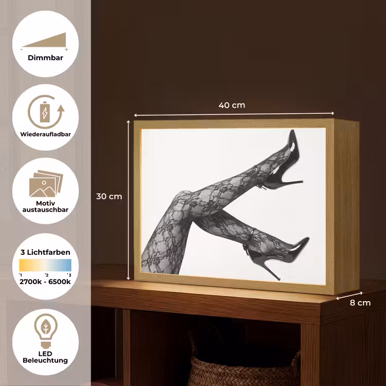 Benen - Kant - Hakken - Zwart - Wit - Uitdagend Light Box met batterij (Wandlamp) middel -USP_websiteoverzichtDE