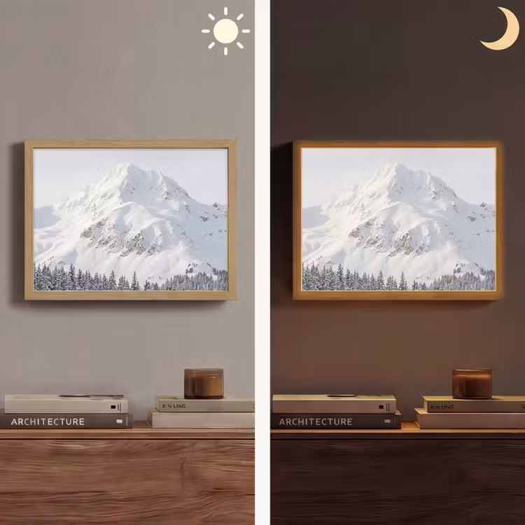 Berg - Sneeuw - Winter - Natuur - Wit Light Box met batterij (Wandlamp) middel -sfeer3