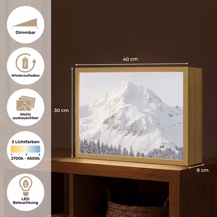 Berg - Sneeuw - Winter - Natuur - Wit Light Box met batterij (Wandlamp) middel -USP_websiteoverzichtDE