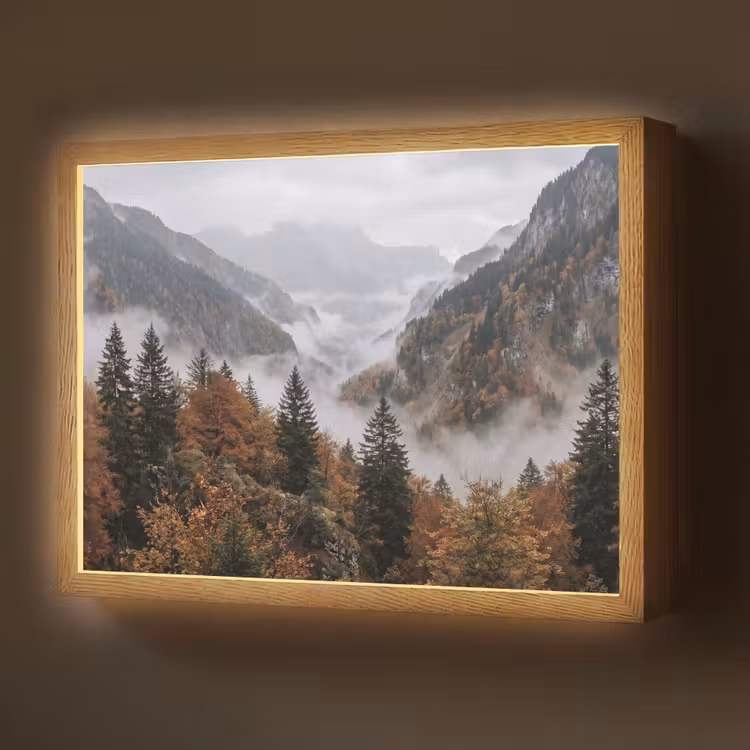 Bergen - Vallei - Mist - Herfst - Natuur Light Box met batterij (Wandlamp) middel -z3d_website