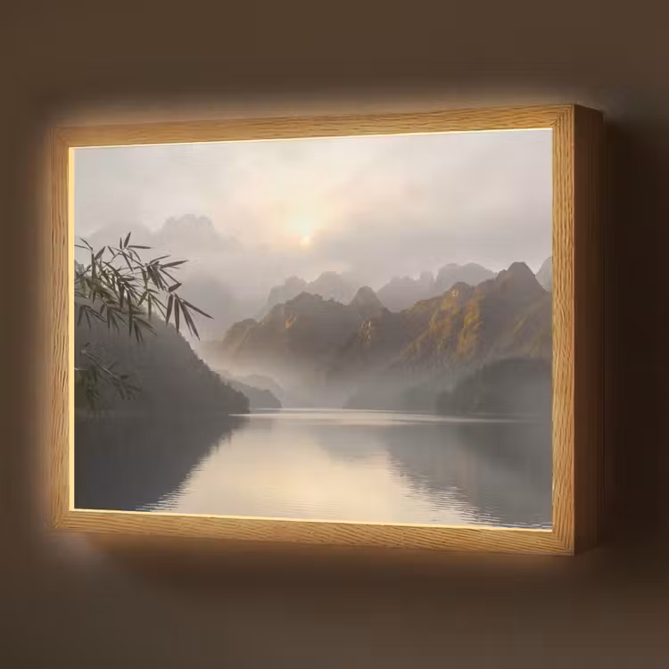 Bergen - Water - Mist - Natuur - Landschap Light Box met batterij (Wandlamp) middel -z3d_website