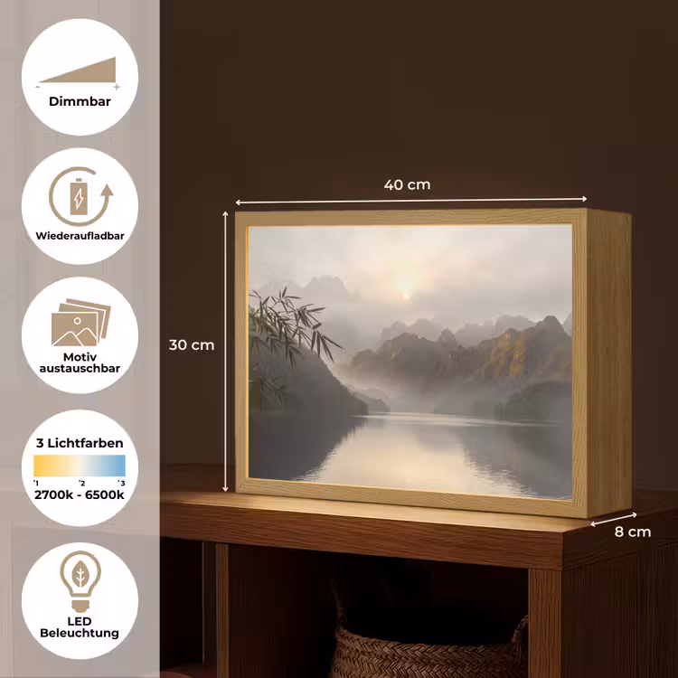 Bergen - Water - Mist - Natuur - Landschap Light Box met batterij (Wandlamp) middel -USP_websiteoverzichtDE