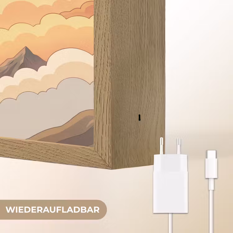 Bergen - Wolken - Natuur - Zonsopgang - Oranje Light Box met batterij (Wandlamp) middel -USP_websiteoplaadbaarDE