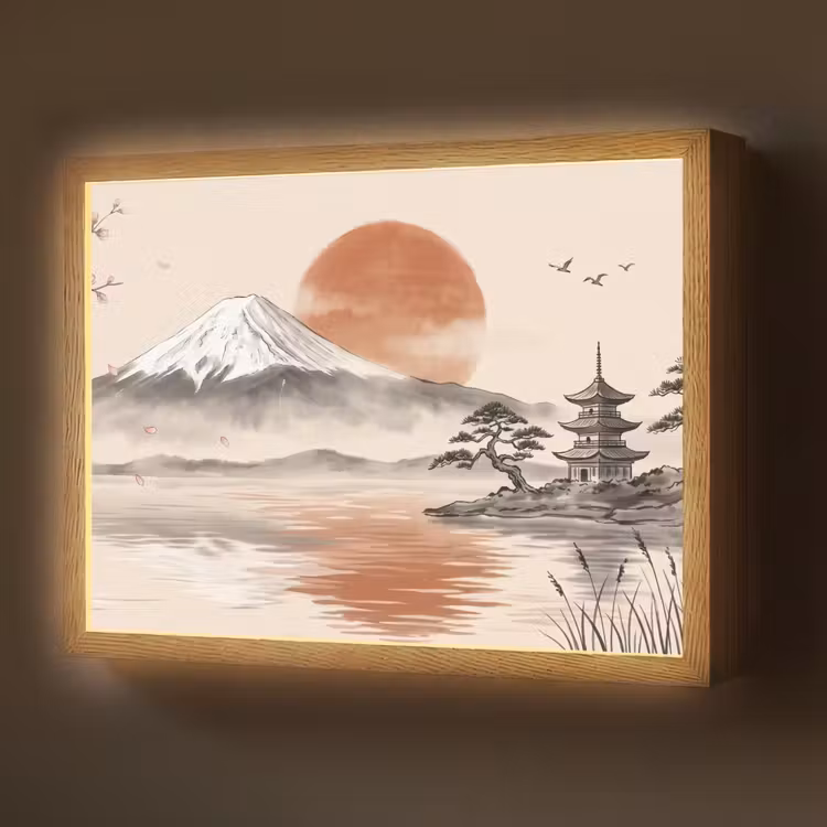 Bergtop - Meer - Bloesem Light Box met batterij (Wandlamp) middel -z3d_website