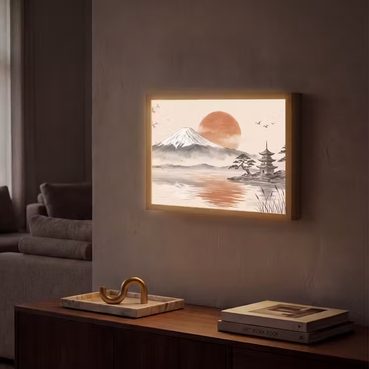 Bergtop - Meer - Bloesem Light Box met batterij (Wandlamp) middel -sfeer1