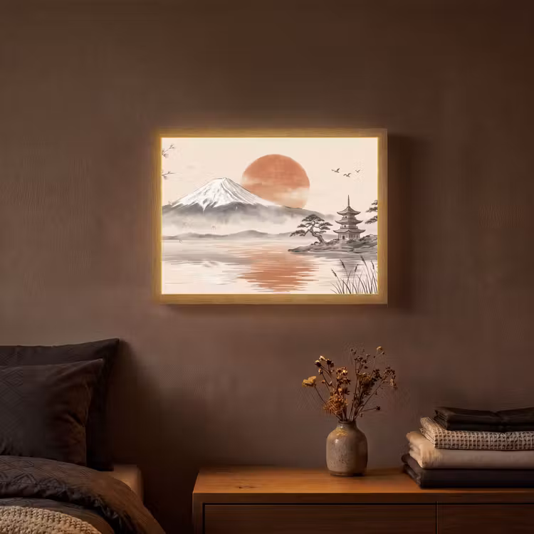 Bergtop - Meer - Bloesem Light Box met batterij (Wandlamp) middel -sfeer4
