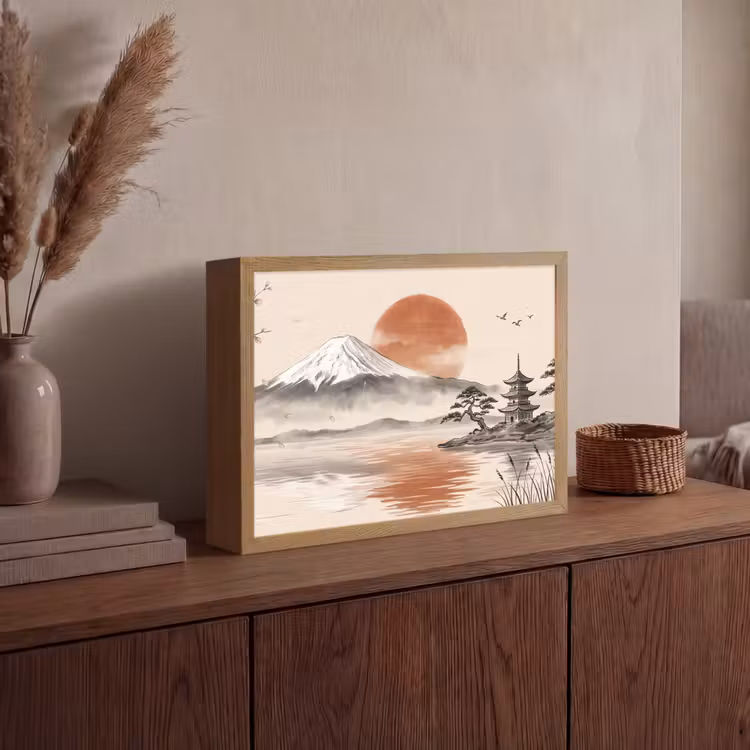 Bergtop - Meer - Bloesem Light Box met batterij (Wandlamp) middel -sfeer2