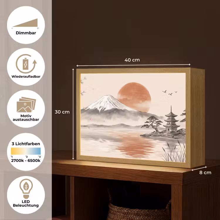 Bergtop - Meer - Bloesem Light Box met batterij (Wandlamp) middel -USP_websiteoverzichtDE