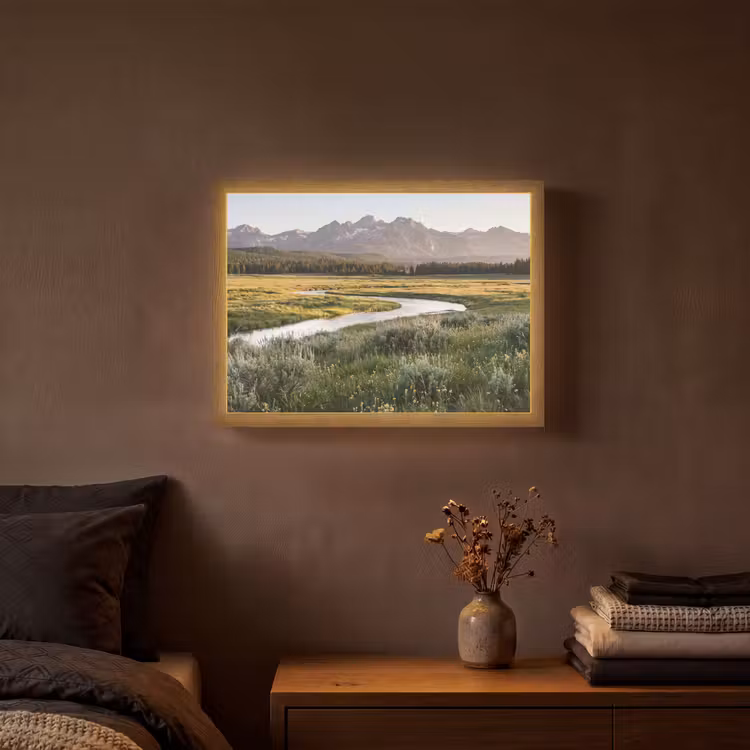 Berglandschap - Rivier - Bos Light Box met batterij (Wandlamp) middel -sfeer4
