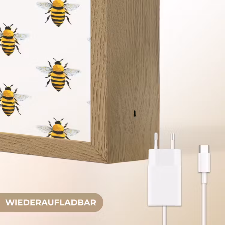 Bijen - Tijdloos - Wit Light Box met batterij (Wandlamp) middel 907 -USP_websiteoplaadbaarDE