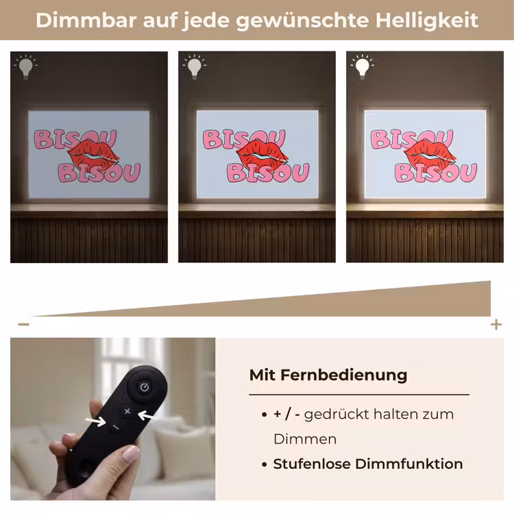 Bisou - Blauw - Roze - Lippen Light Box met batterij (Wandlamp) middel -USP_dimbaarDE