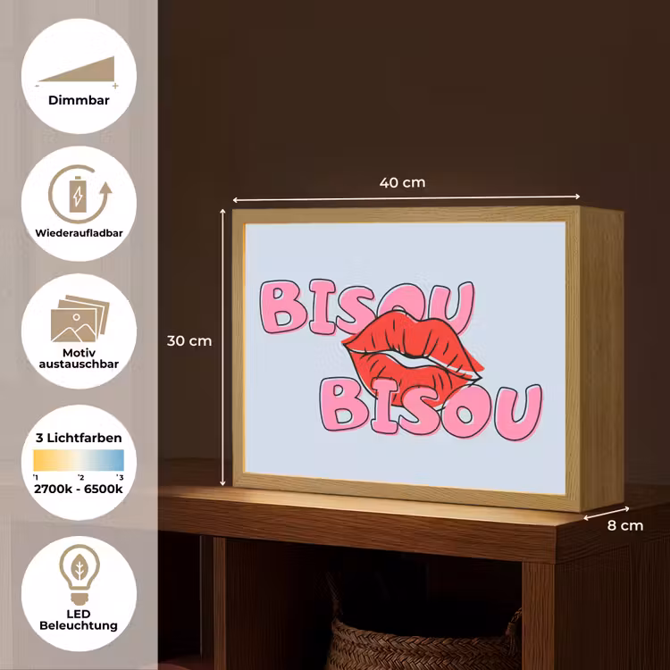 Bisou - Blauw - Roze - Lippen Light Box met batterij (Wandlamp) middel -USP_websiteoverzichtDE