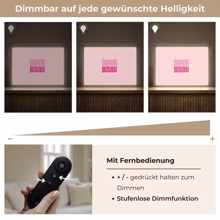 Bisou - Roze - Minimalistisch Light Box met batterij (Wandlamp) middel -USP_dimbaarDE