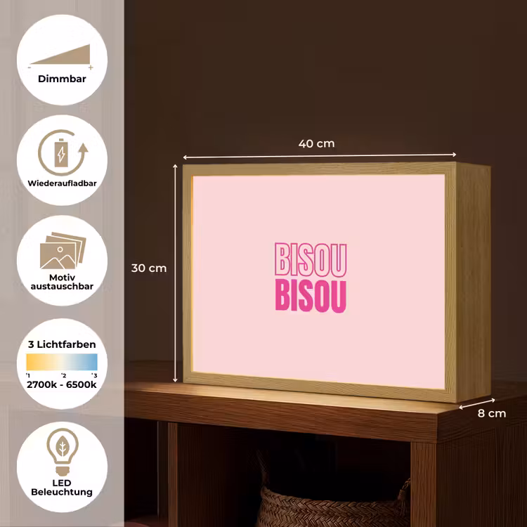 Bisou - Roze - Minimalistisch Light Box met batterij (Wandlamp) middel -USP_websiteoverzichtDE