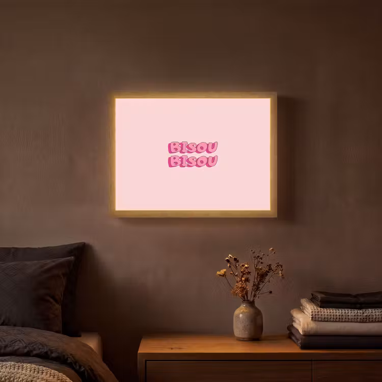 Bisou - Roze - Schaduw Light Box met batterij (Wandlamp) middel -sfeer4