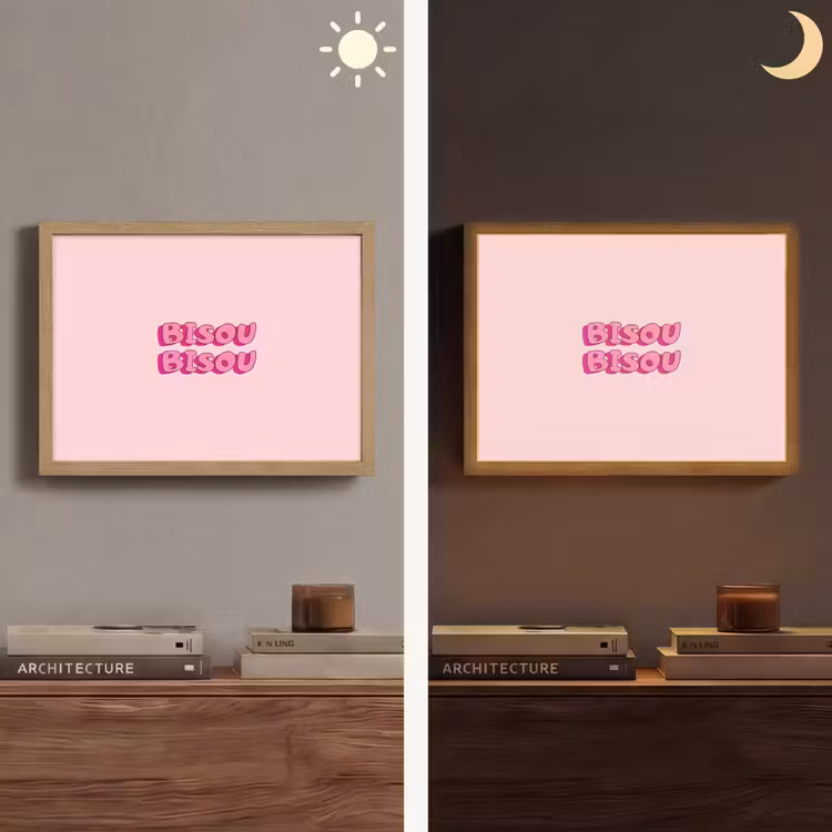 Bisou - Roze - Schaduw Light Box met batterij (Wandlamp) middel -sfeer3