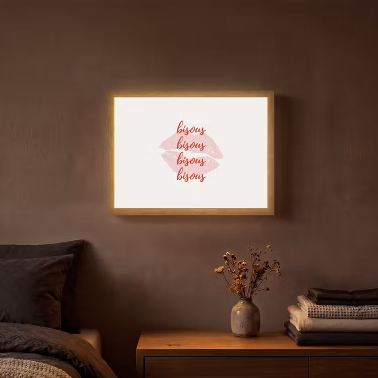 Bisous - Lip - Wit - Rood Light Box met batterij (Wandlamp) middel -sfeer4