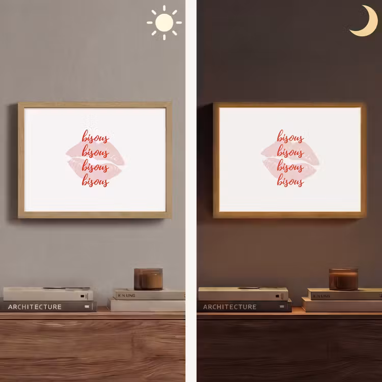 Bisous - Lip - Wit - Rood Light Box met batterij (Wandlamp) middel -sfeer3