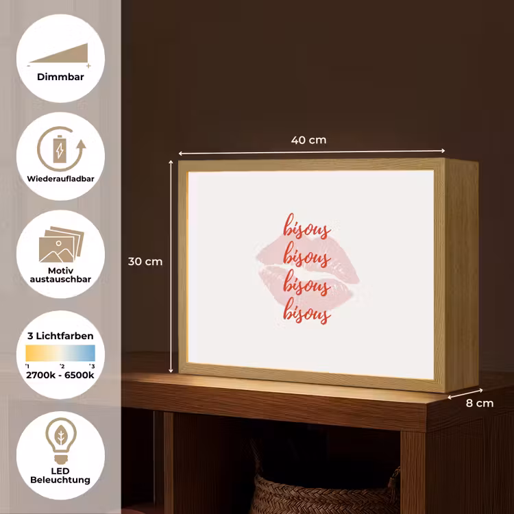 Bisous - Lip - Wit - Rood Light Box met batterij (Wandlamp) middel -USP_websiteoverzichtDE