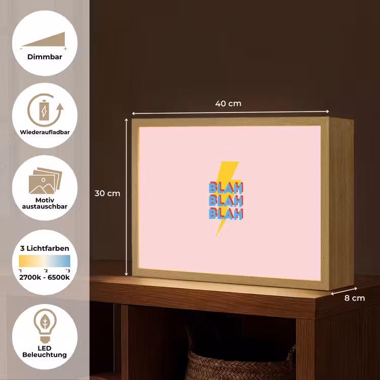 Blah - Bliksem - Roze Light Box met batterij (Wandlamp) middel -USP_websiteoverzichtDE