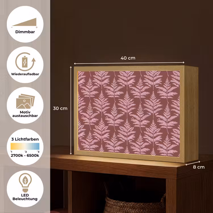 Blad - Patroon - Paars Light Box met batterij (Wandlamp) middel 907 -USP_websiteoverzichtDE
