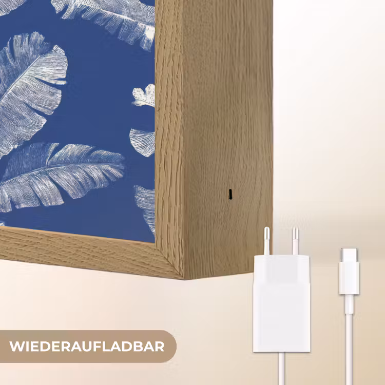 Blad - Palm - Blauw Light Box met batterij (Wandlamp) middel 907 -USP_websiteoplaadbaarDE