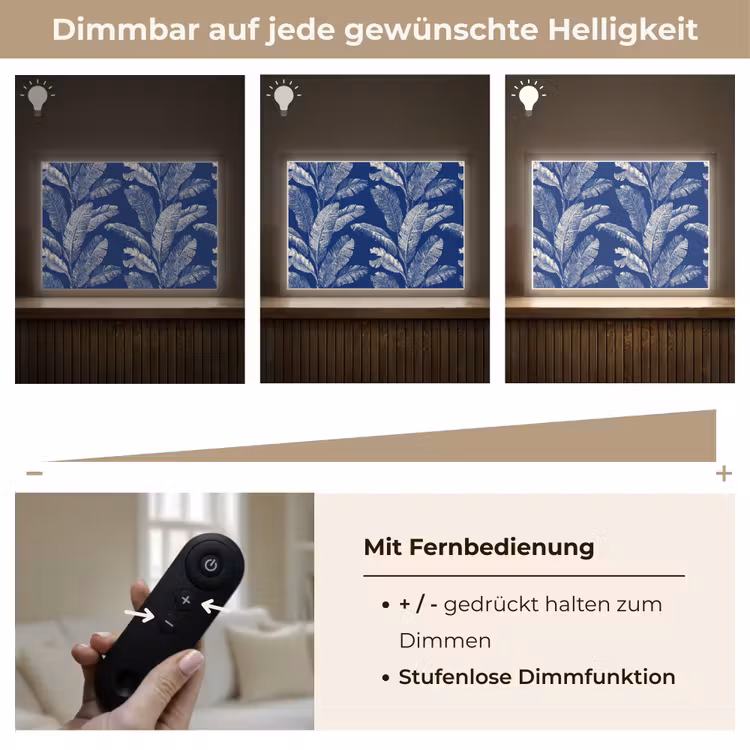 Blad - Palm - Blauw Light Box met batterij (Wandlamp) middel 907 -USP_dimbaarDE
