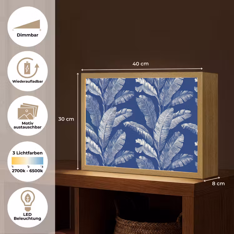 Blad - Palm - Blauw Light Box met batterij (Wandlamp) middel 907 -USP_websiteoverzichtDE