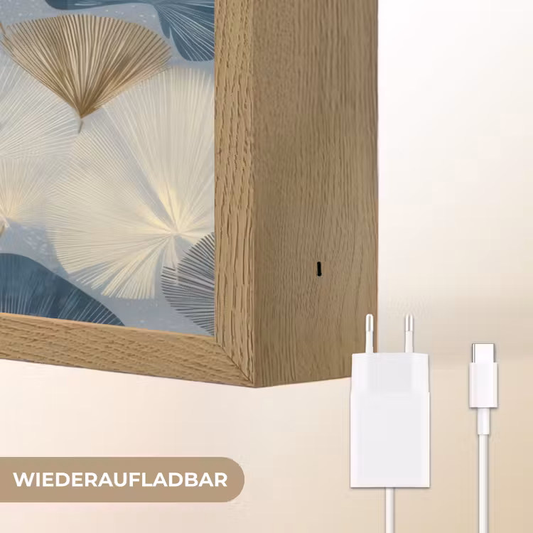 Bladeren - Abstract - Goud - Blauw Light Box met batterij (Wandlamp) middel -USP_websiteoplaadbaarDE