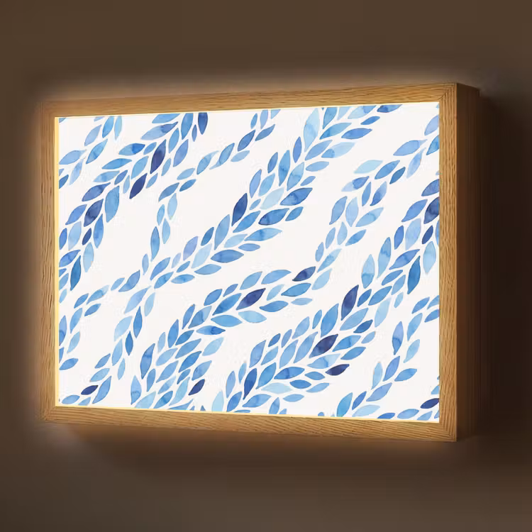 Bladeren - Aquarel - Patroon - Modern - Blauw Light Box met batterij (Wandlamp) middel -z3d_website