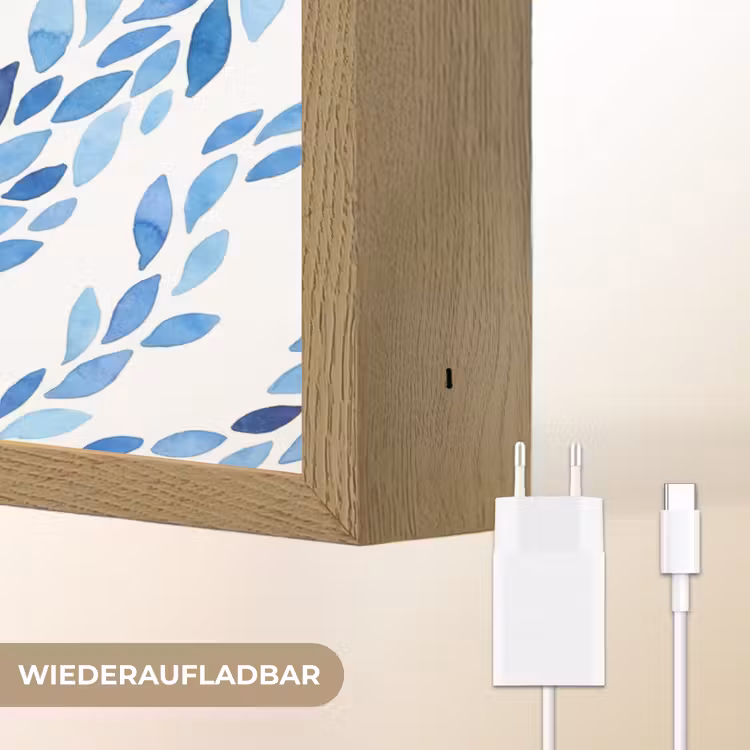 Bladeren - Aquarel - Patroon - Modern - Blauw Light Box met batterij (Wandlamp) middel -USP_websiteoplaadbaarDE