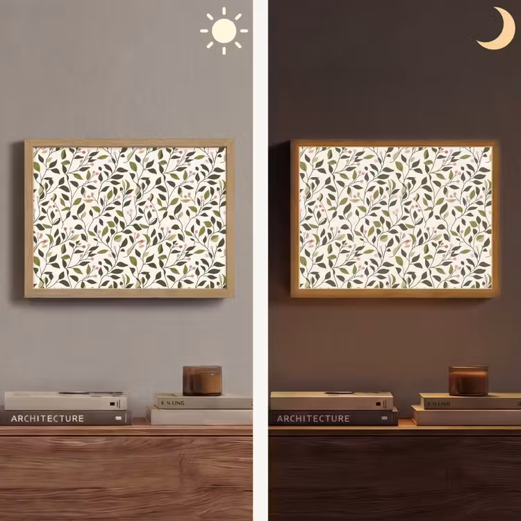 Bladeren - Bessen - Roze Light Box met batterij (Wandlamp) middel 907 -sfeer3