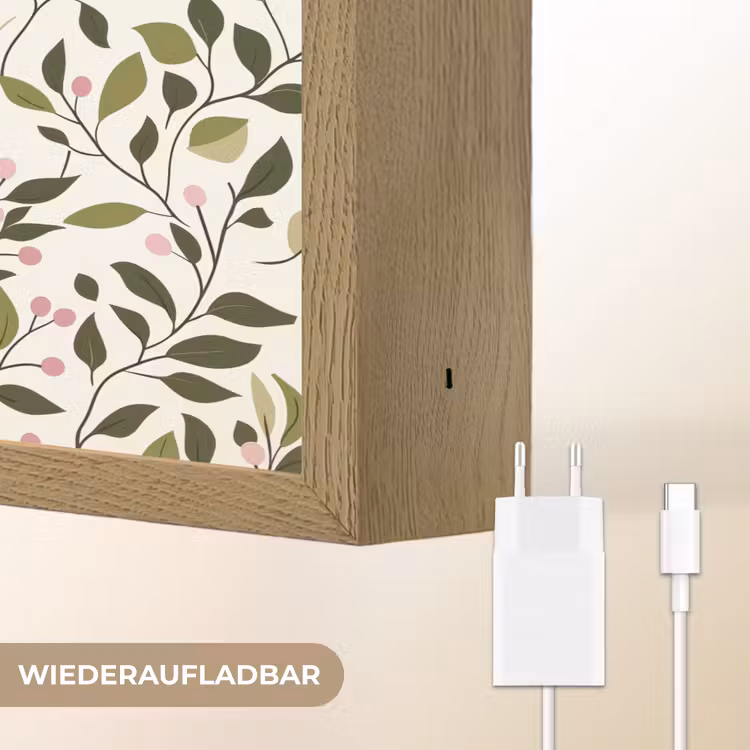 Bladeren - Bessen - Roze Light Box met batterij (Wandlamp) middel 907 -USP_websiteoplaadbaarDE