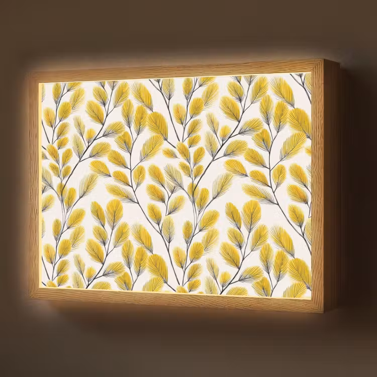 Bladeren - Botanisch - Elegant - Geel - Zwart Light Box met batterij (Wandlamp) middel 907 -z3d_website