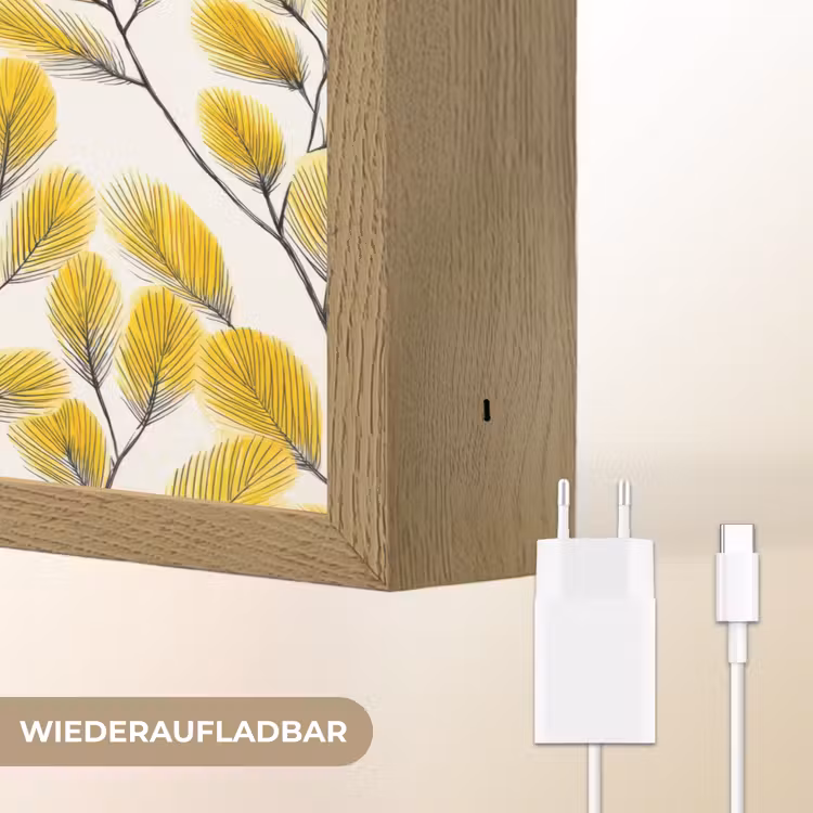Bladeren - Botanisch - Elegant - Geel - Zwart Light Box met batterij (Wandlamp) middel 907 -USP_websiteoplaadbaarDE