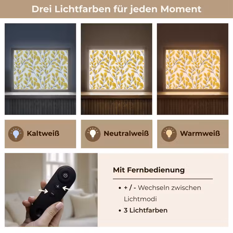Bladeren - Botanisch - Elegant - Geel - Zwart Light Box met batterij (Wandlamp) middel 907 -USP_lichtkleurDE