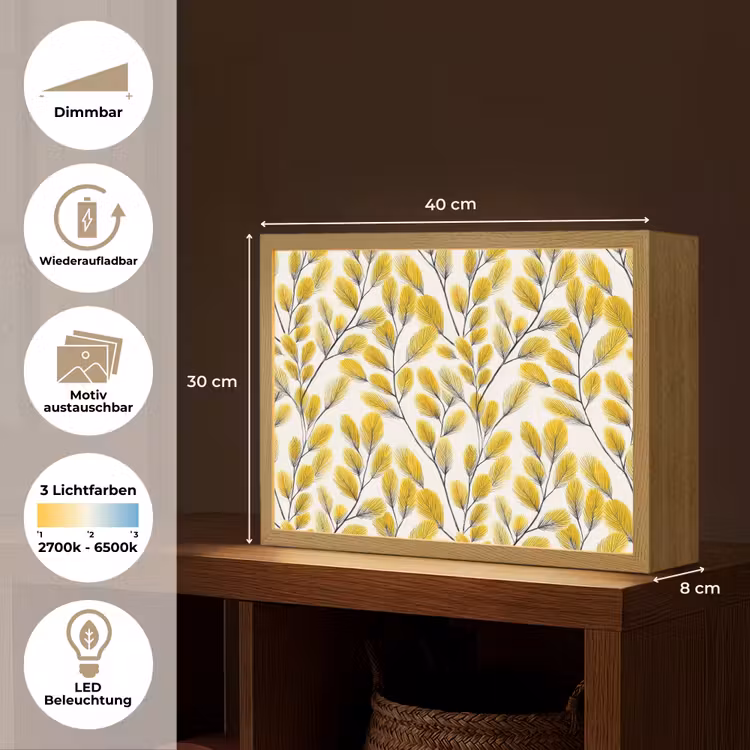 Bladeren - Botanisch - Elegant - Geel - Zwart Light Box met batterij (Wandlamp) middel 907 -USP_websiteoverzichtDE