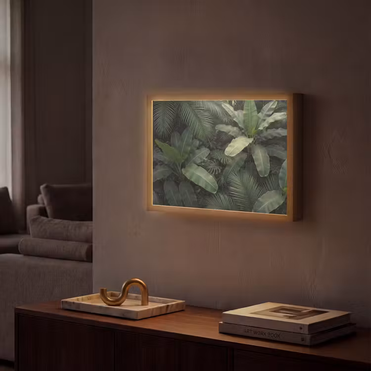 Bladeren - Groen - Tropisch - Natuur Light Box met batterij (Wandlamp) middel -sfeer1