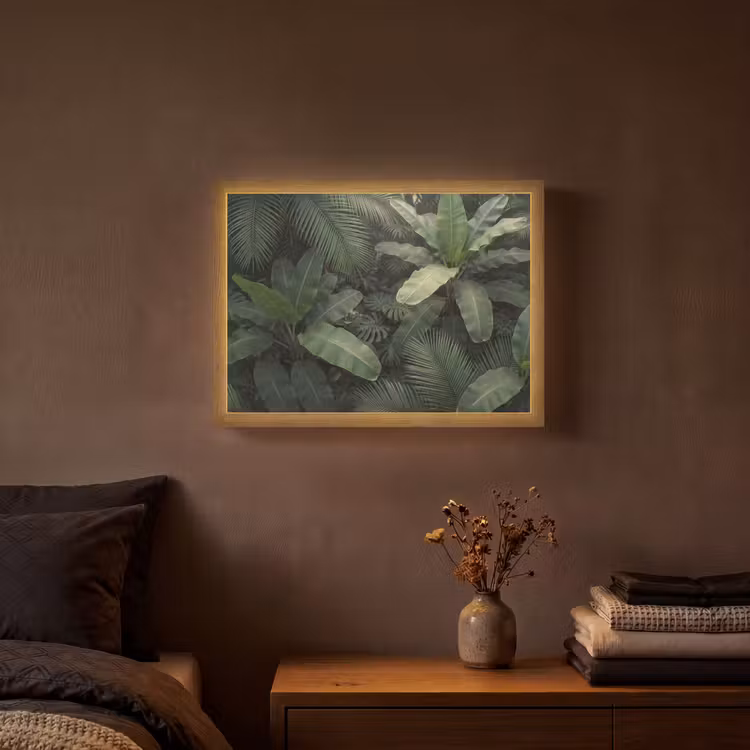 Bladeren - Groen - Tropisch - Natuur Light Box met batterij (Wandlamp) middel -sfeer4