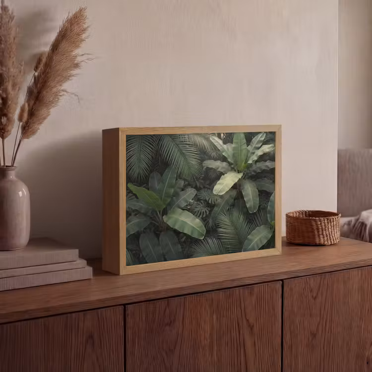 Bladeren - Groen - Tropisch - Natuur Light Box met batterij (Wandlamp) middel -sfeer2