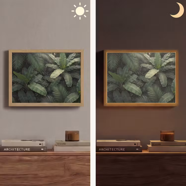 Bladeren - Groen - Tropisch - Natuur Light Box met batterij (Wandlamp) middel -sfeer3