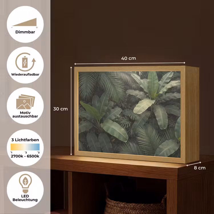 Bladeren - Groen - Tropisch - Natuur Light Box met batterij (Wandlamp) middel -USP_websiteoverzichtDE