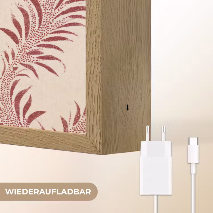 Bladeren - Linnen - Rood Light Box met batterij (Wandlamp) middel 907 -USP_websiteoplaadbaarDE