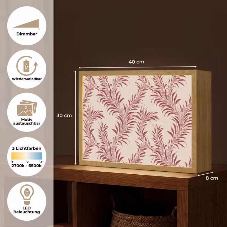 Bladeren - Linnen - Rood Light Box met batterij (Wandlamp) middel 907 -USP_websiteoverzichtDE