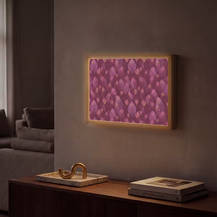 Bladeren - Patroon - Burgundy Light Box met batterij (Wandlamp) middel 907 -sfeer1