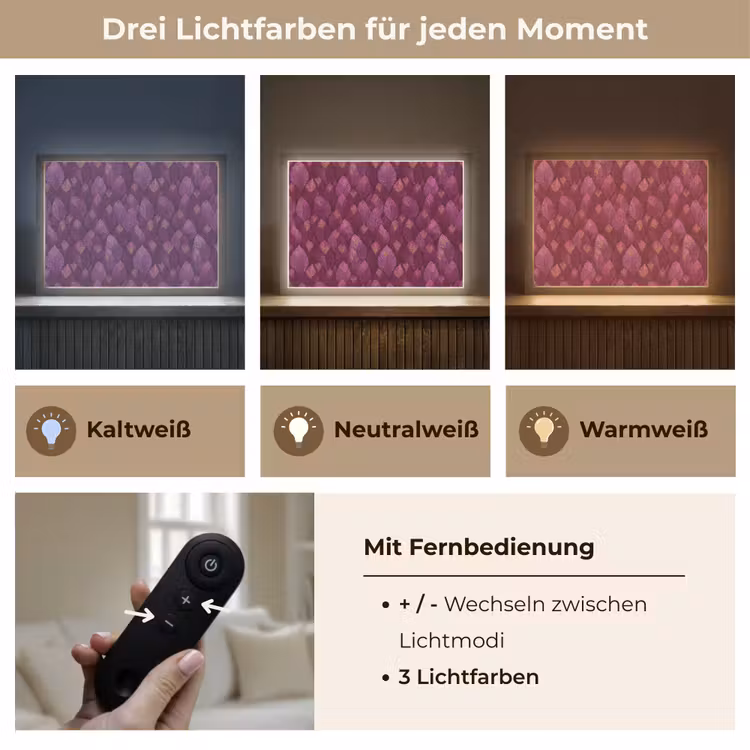 Bladeren - Patroon - Burgundy Light Box met batterij (Wandlamp) middel 907 -USP_lichtkleurDE