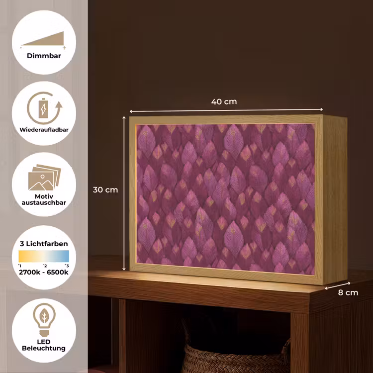 Bladeren - Patroon - Burgundy Light Box met batterij (Wandlamp) middel 907 -USP_websiteoverzichtDE